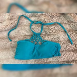 Turquoise Macrame Bust Halter Swim Top